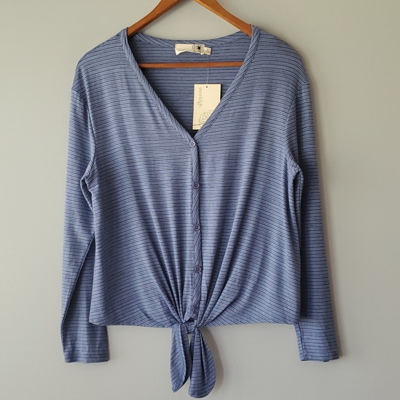 everleigh Tops - Everleigh Blue Striped Long Sleeve Tie Front Top S